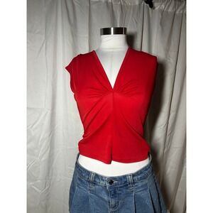 Y2K Vintage Heart and Soul Red Ruched V-Neck Sleeveless Top